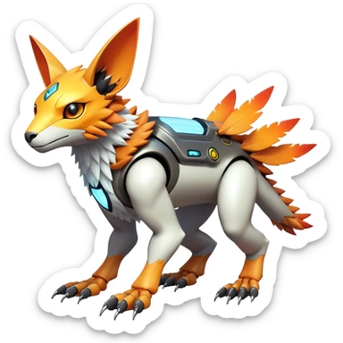  exotic futuristic warm-colored modern cyber-Fakémon-Digimon-Trico-creature sticker