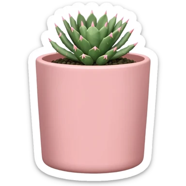 A pastel pink ceramic pot, cylindrical and shallow, containing a cereus cactus. sticker