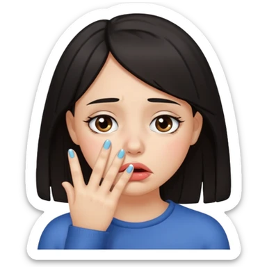 Dark haired girl with fingers in mouth and tears in eyes sticker