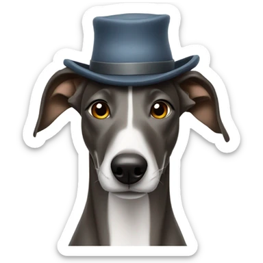 Greyhound wearing a hat sticker