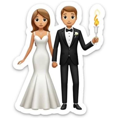 Man and woman sneaking into wedding ceremony together, tiptoeing, both smoking joints, full body view sticker