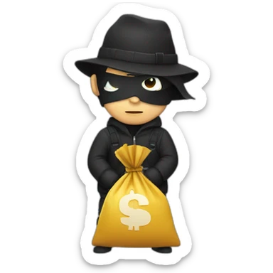 Thief with bag with money sticker
