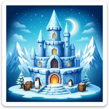 Ice castle wizard tower home for a penguin, magical igloo with spell books and potions sticker