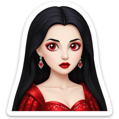 Bride of Dracula with long black hair, red sequin outfit sticker