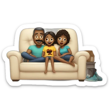 father mother and 11 years old son lying in the sofa watching flash series sticker