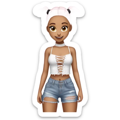 Ariana grande wearing a Shakira lace up croc top and short jeans and pink highlights  sticker