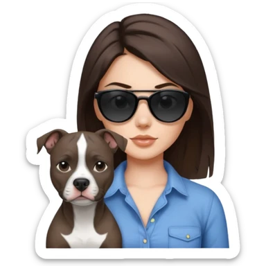 Black and white pitbull with brunette girl Make her with a shirt and dark black sunglasses  sticker