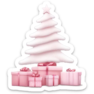 Light pink Christmas gifts under a white Christmas tree  sticker