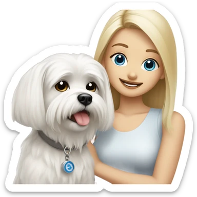 Maltese dog with blonde girl with, blue eyes sticker