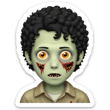boy zombie with black curly hear sticker