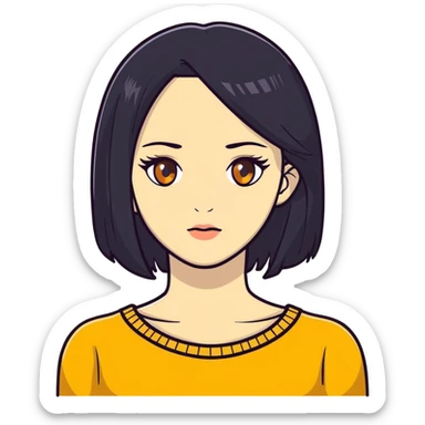 woman with black straight hair, very pale skin, yellow amber eyes sticker