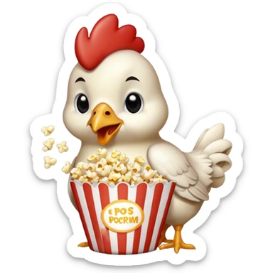 Chicken eating popcorn sticker