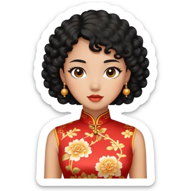 a woman with black curly hair in a cheongsam sticker