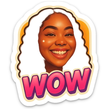 excited smiling
add the words W in pink sticker