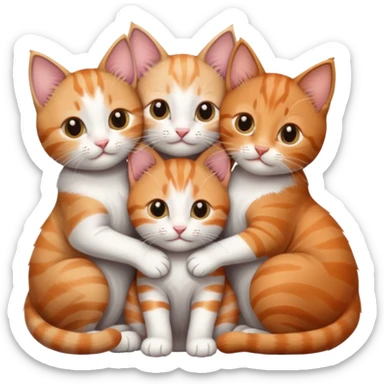 3 kittens cuddling together all different colours, the first one is grey and white, the second is ginger and white and the third is brown tabby and white sticker