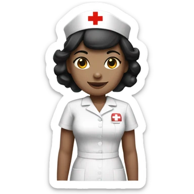 pixie cut black straight hair female nurse with red cross sign hat wearing dress
pale skin color sticker