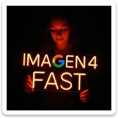 make a girl holding this sign, but sign in made of neon, also add fast below the sign sticker