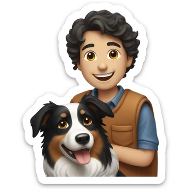 happy boy with  a Border Collie. sticker