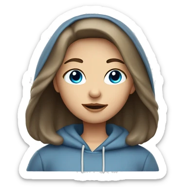 White brunette female Angel with blue eyes and dimples wearing a hoodie sticker