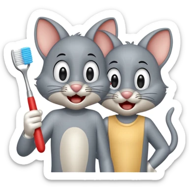 Creat an emoji for Tom or jerry holding toothbrush sticker