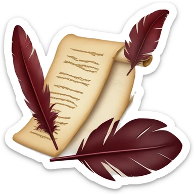 a feather quill and an open SCROLL maroon sticker