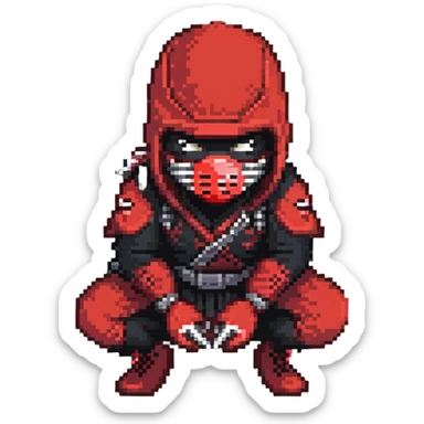 masked ninja crouching, red mask sticker
