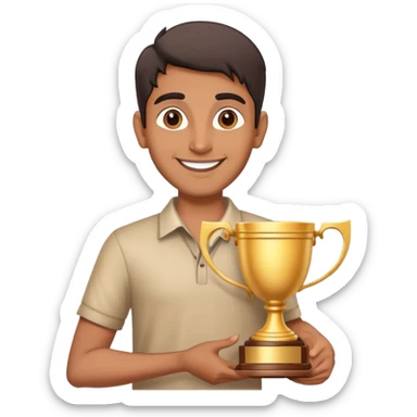 happy tall Indian person holding a trophy, proud and smiling sticker
