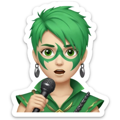 green haired, warrior face painted, holding microphone, singing sticker
