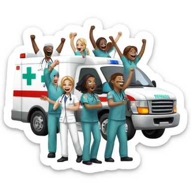 Ambulance team cheering  sticker