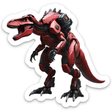 Tyrannosaurus red Mech Warrior，full body，upward view，cyberpunk style sticker
