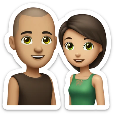 Buzz cut brown hair guy with green eyes kissing girl with dark brown hair and brown eyes sticker