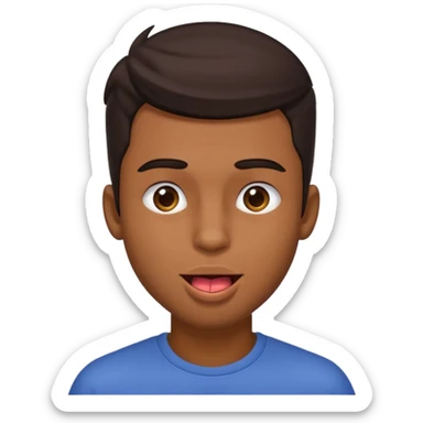 A brown skin guy with dark hair that is his covering forehead, his head is tilted back a bit and his tongue is out sticker