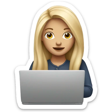 Emoji de una mujer rubia con cabello largo usando su laptop  sticker