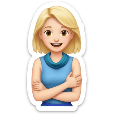 Girl crossing arms holding neck laughing  sticker