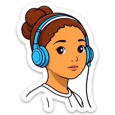 A brown girl with ear buds  sticker