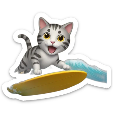Cat surfing in wave sticker