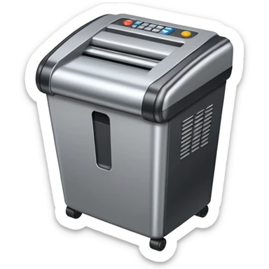 Crea un emoji de una maquina que sea un molino picador de plastico. Debe tener un agujero en la parte de arriba y abajo un hueco por donde saldra el plastico molido sticker