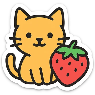 colorful outlined icon of a cat and a strawberry together sticker