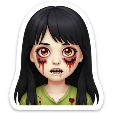 faça o emoji de uma menina zumbi de cabelos longos pretos com franja sticker