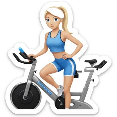 White girl blue eyes long blonde hair in pony tail instructing spin class  sticker