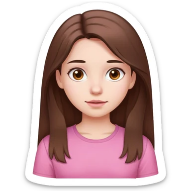 A girl with white skin and long brown hair and brown eyes in a pink shirt sticker