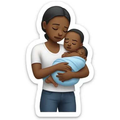 holding a crying baby and tired sticker