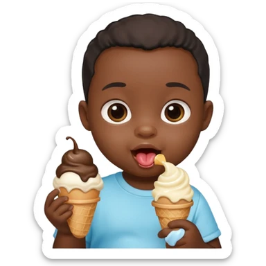 black newborn baby sitting eating ice cream sticker