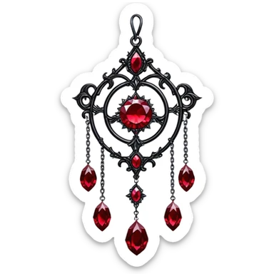 Epic gothic Hanging suncatcher, chains with shiny sparkly with ruby-gemstones and obsidian-gemstones,  sticker