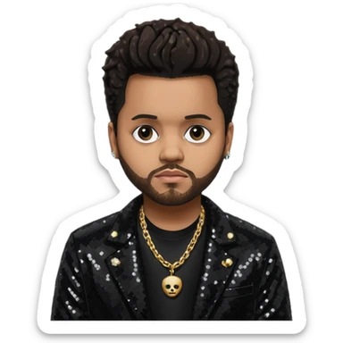 The Weeknd with black sequin jacket, black shirt with necklace, dark brown hair sticker