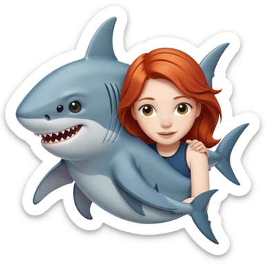 redhead girl hugging shark sticker
