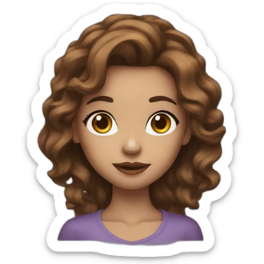 long wavy brown hair skinny girl with thin face and makeup from head to chest sticker