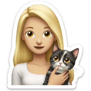 Blonde girl holding a calico cat sticker