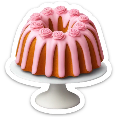 pink Bundt cake on a floral cake stand sticker
