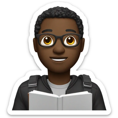 black memoji with notebook and a pencil in his hand sticker